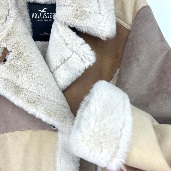 Hollister Womens Patchwork Faux Suede Coat Y2K Penny Lane Style  Size XL - Picture 3 of 8